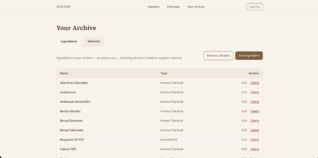 Accord Studio archive interface screenshot